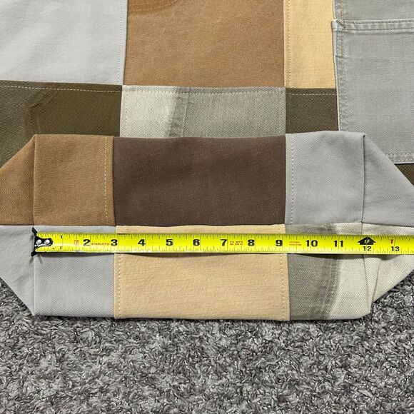 Handmade Bag Patchwork Canvas Denim Earth Tone 12x6.5x15 - Picture 10 of 11